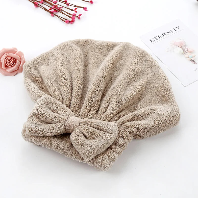 Magic Microfiber Hair Drying Towel Super Absorbent Hair Dry Wrap with Button Soft Bath Shower Cap Lady Turban Head