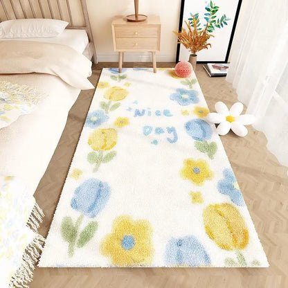 New Fluffy Kids Bedside Rugs Plush Bedroom Carpet Flower Pattern Cute Girls Floor Soft Mat Tatami Carpet Anti-slip Soft Rugs