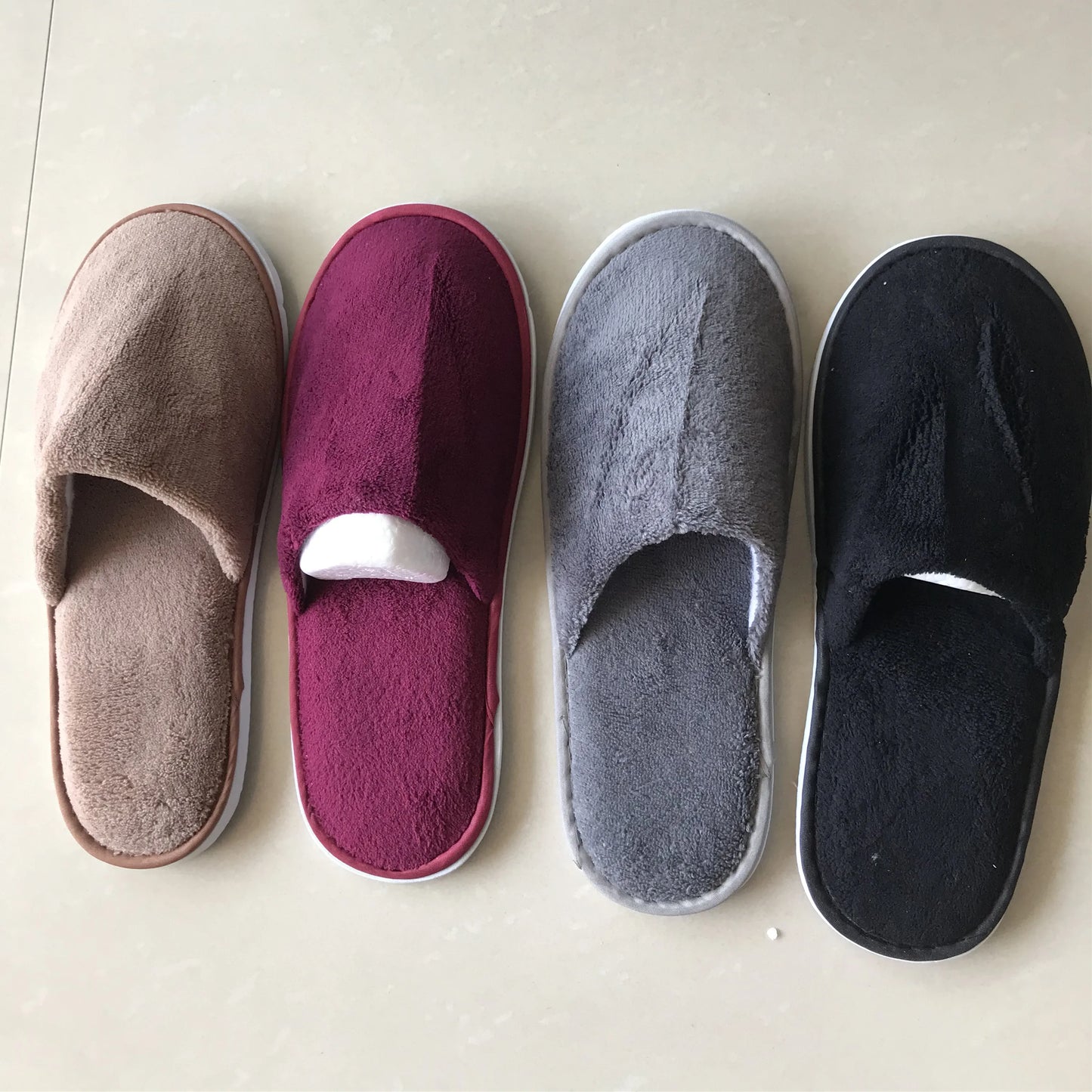 4 Pairs/Lot Mix Colors Coral fleece Men Women Cheap Disposable Hotel Slippers Cotton Slides Home Travel SPA Slipper Hospitality