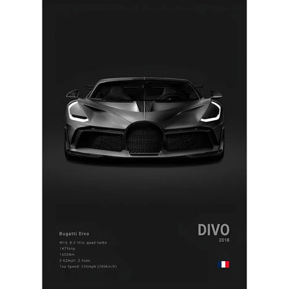 Black Supercar Cool B-BugattiS V-Veyron CHIRON DIVO BOLIDE Poster Home Living Room Wall Art Garage Room Decor