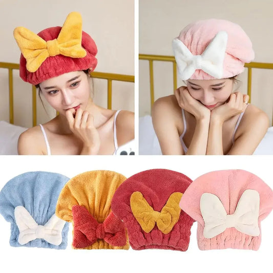 Microfiber Dry Hair Hat Quick Hair Drying Bath Towel Spa Bowknot Wrap Towel Cap Women Shower Cap Bathroom Accessories