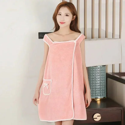 Wearable Style Bath Towels Soft  Absorbent Towel Dress Thickened Water Absorbing Bathrobe Wearable Camisole Coral Fleece Towel