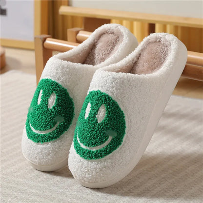 2024 Autumn Winter Family Fashion Slippers Women Home Warm Cartoon Flat Sandals Men Cute Non-slip Slides Smiling face Shoes