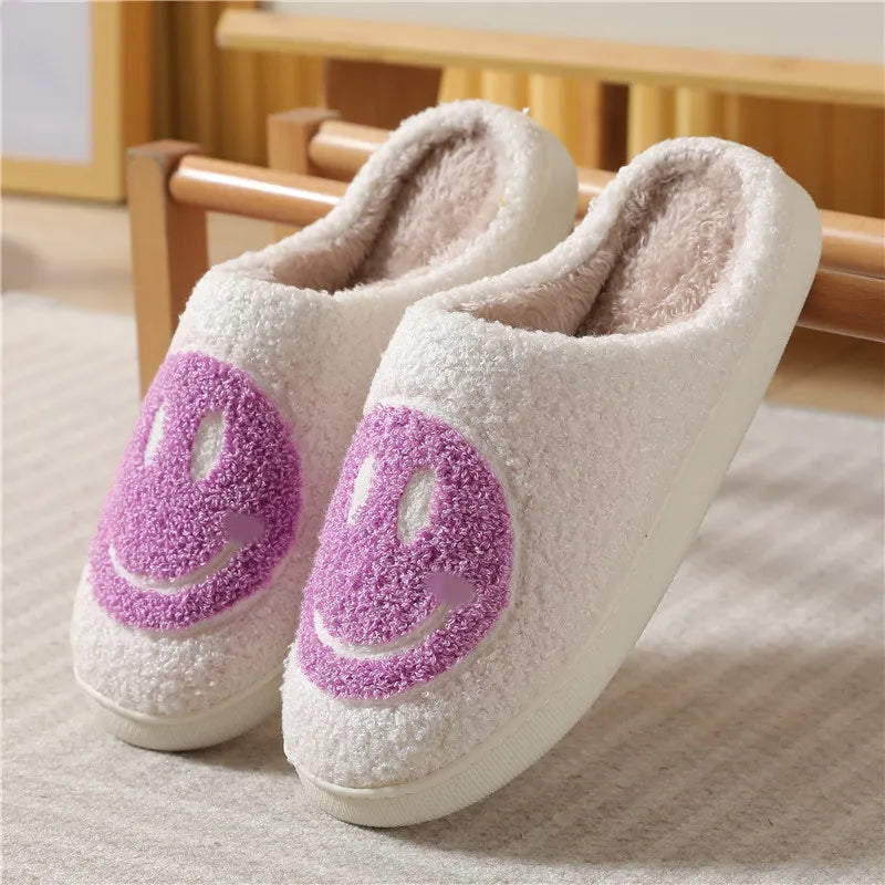 2024 Autumn Winter Family Fashion Slippers Women Home Warm Cartoon Flat Sandals Men Cute Non-slip Slides Smiling face Shoes