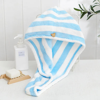 Microfiber Hair Towel Wrap Thickened Coral Velvet Cationic Dry Hair Cap Water Absorption and Quick Drying Striped Bath Cap