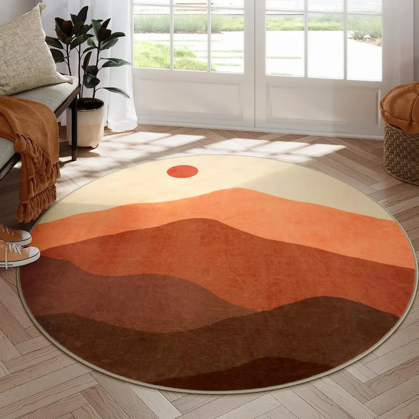 VIKAMA Round Rug for Bedroom,Soft Area Circle Area Rug, Boho Washable Classroom Rugs,Carpet for Living Room Sofa Kids Room Decor