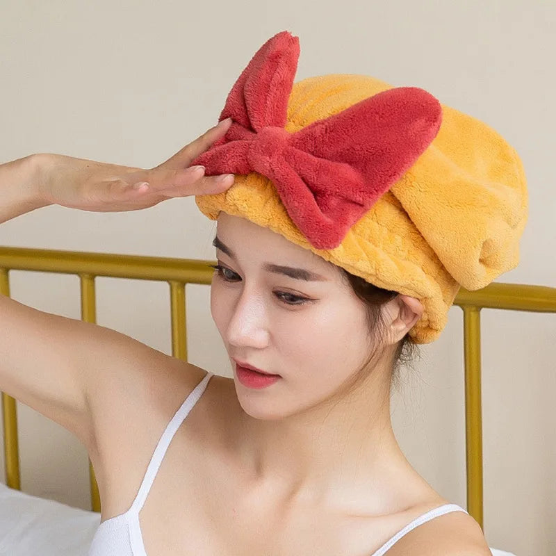 Microfiber Dry Hair Hat Quick Hair Drying Bath Towel Spa Bowknot Wrap Towel Cap Women Shower Cap Bathroom Accessories