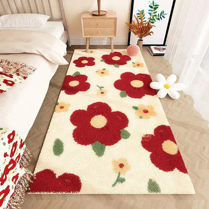 New Fluffy Kids Bedside Rugs Plush Bedroom Carpet Flower Pattern Cute Girls Floor Soft Mat Tatami Carpet Anti-slip Soft Rugs