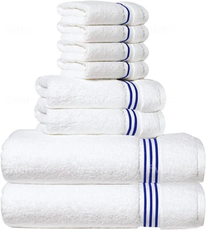 8-Piece Premium Towel Set, 2 Bath Towels, 2 Hand Towels, and 4 Wash Cloths, 100% Ring Spun Cotton Highly Absorbent Towels