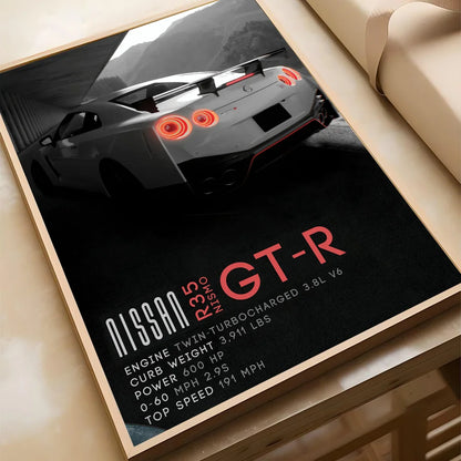 1pc Luxury Super Sport Car R34 GTR 240sx Poster Self-adhesive Art Waterproof Paper Sticker Coffee House Bar Room Wall Decor