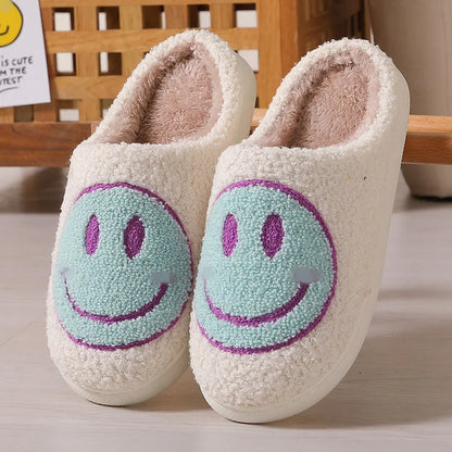 2024 Autumn Winter Family Fashion Slippers Women Home Warm Cartoon Flat Sandals Men Cute Non-slip Slides Smiling face Shoes