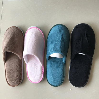 4 Pairs/Lot Mix Colors Coral fleece Men Women Cheap Disposable Hotel Slippers Cotton Slides Home Travel SPA Slipper Hospitality