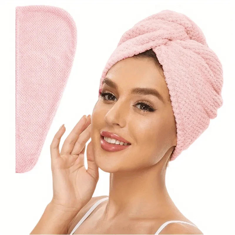 Solid Color Hair Towel Textured Dry Hair Cap 9.8 "X 25.5" Absorbent Hair Towel Wrap for Button-down Women