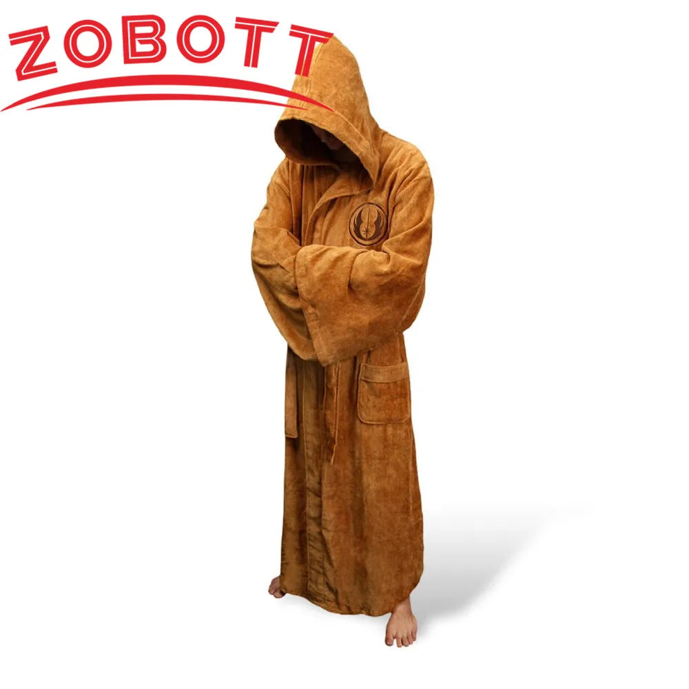 Male Flannel Robe Male With Hooded Thick Star Dressing Gown Jedi Empire Men's Bathrobe Winter Long Robe Mens Bath Robes Homewear