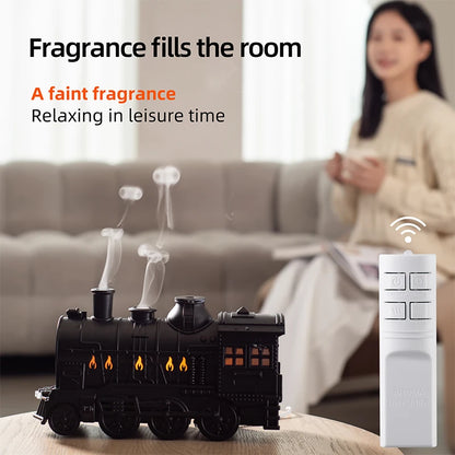 Train Shape Aromatherapy Diffuser Desktop Essential Oils Difusor Smoke Ring Double Spray Ultrasonic Air Humidifier with LED Lamp