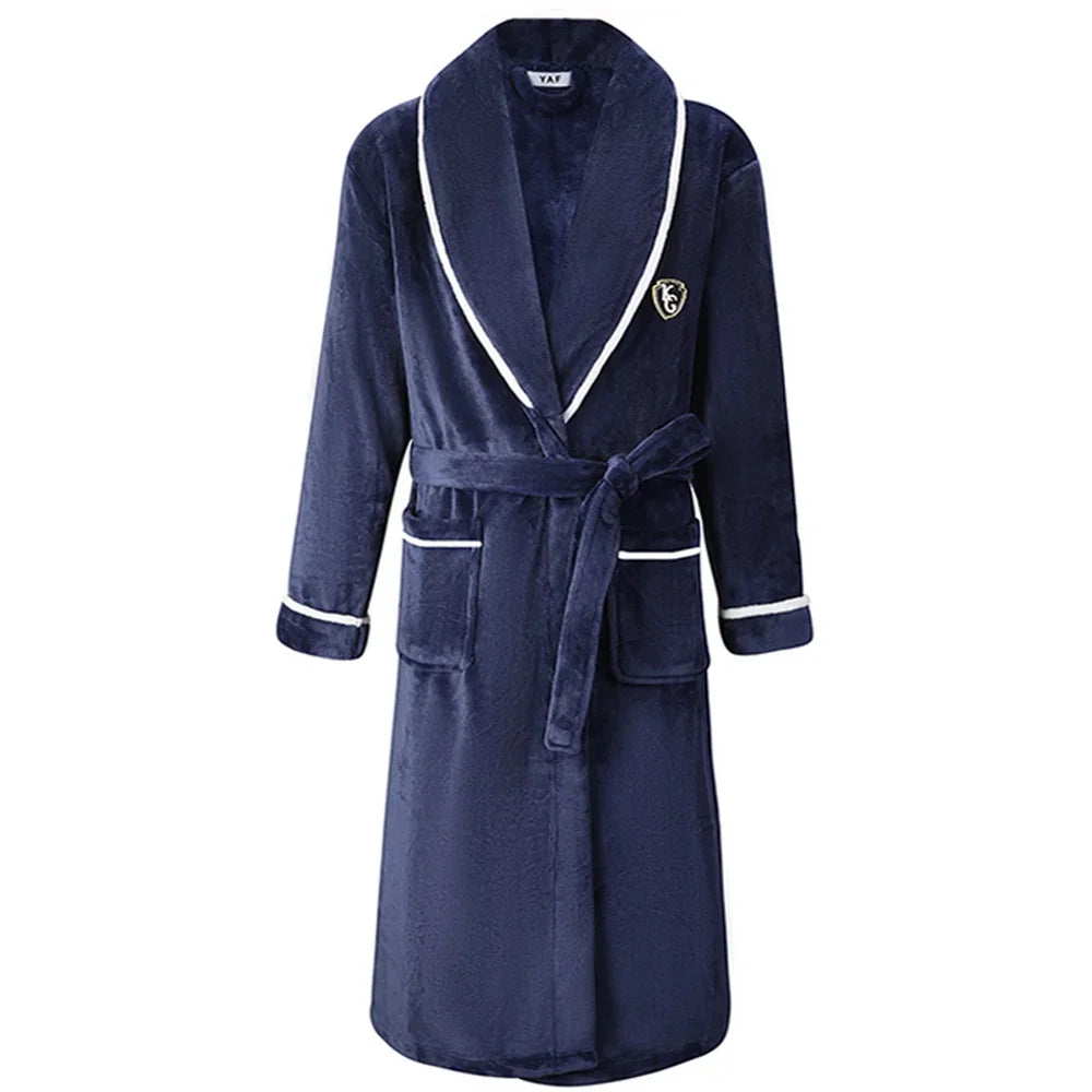 Plus Size Thick Flannel Men Robe Kimono Bathrobe Gown Coral Fleece Sleepwear Home Clothes Autumn Winter Nightwear Lounge Wear