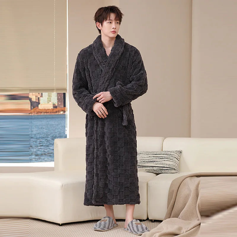 Fall Winter  Adult Bathrobe Long Nightgown Winter Coral Velvet Pajamas Extended Thick Morning Gown Flannel Cosy Both Men Women