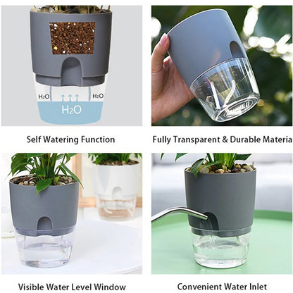 Double Layer Plastic Flower Pot Self Watering Flowerpot with Injection Port and Absorbent Cotton Rope Home Garden Creative Tools