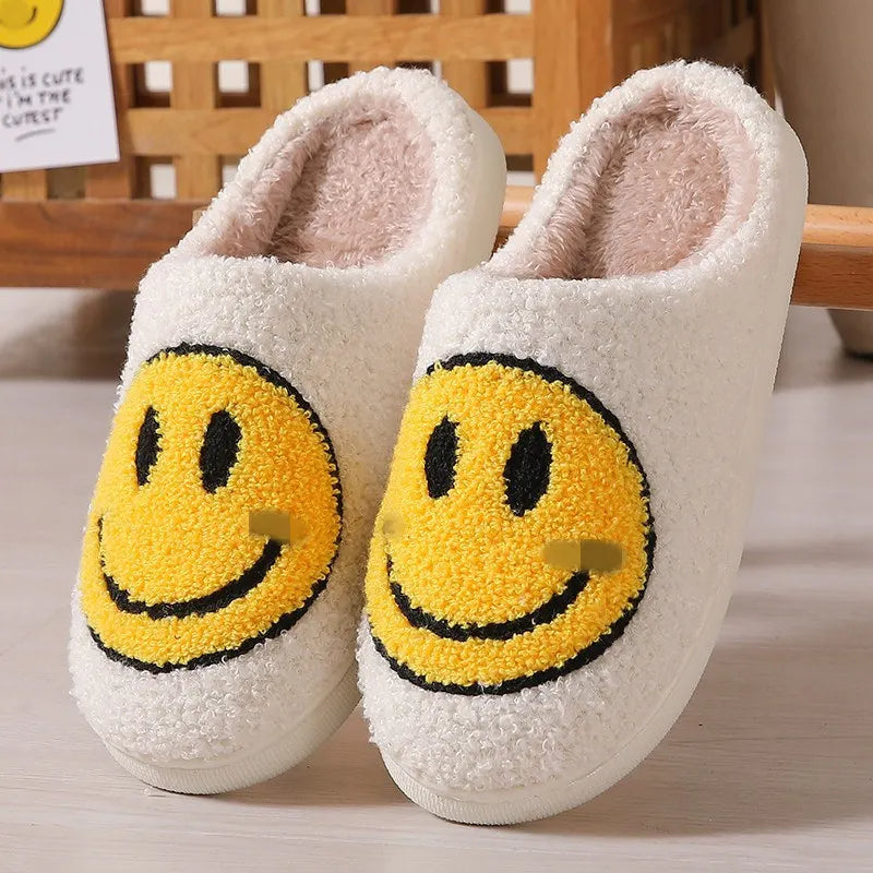 2024 Autumn Winter Family Fashion Slippers Women Home Warm Cartoon Flat Sandals Men Cute Non-slip Slides Smiling face Shoes