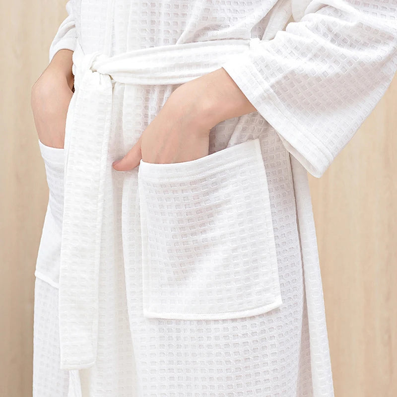 Autumn Adult Bathrobe Sashes V-Neck Robe Pajamas For Men And Women Couple Robes Pockets Long Sleeve Fashion Nightgown