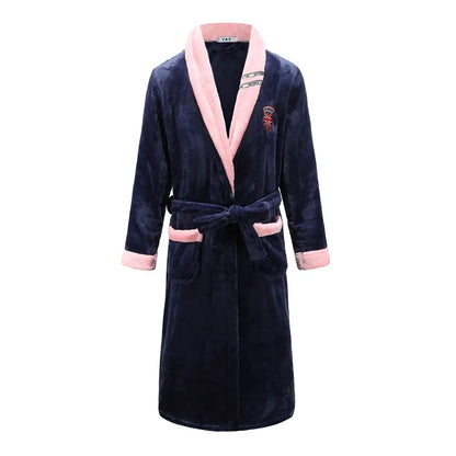 Winter New Coral Fleece Sleepwear Couple's Sleeping Robe Women's Home Clothes Bathrobe Men's Oversize Flannel Thickened Yukata