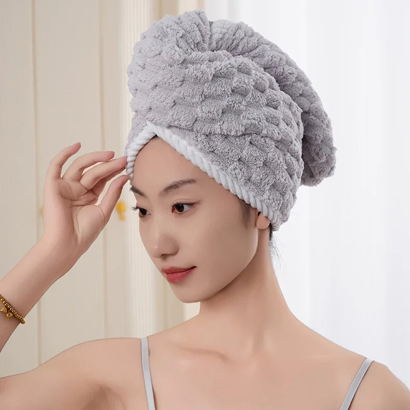 Microfiber Hair Towel Wrap Thickened Coral Velvet Cationic Dry Hair Cap Water Absorption and Quick Drying Striped Bath Cap