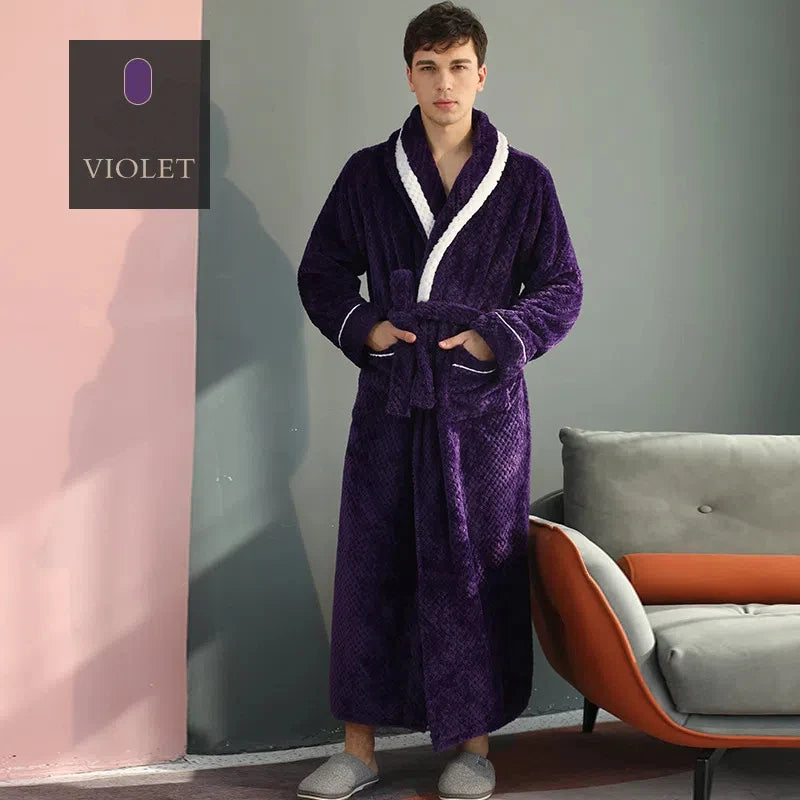 Winter Lovers Solid Flannel Thicken Robe Sets Couple Long Bathrobe Gown Nightwear With Pocket Intimate Lingerie Home Clothing