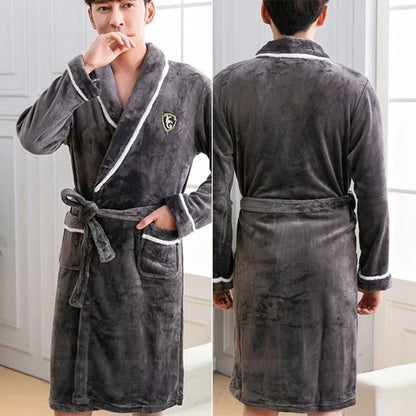 Plus Size Thick Flannel Men Robe Kimono Bathrobe Gown Coral Fleece Sleepwear Home Clothes Autumn Winter Nightwear Lounge Wear