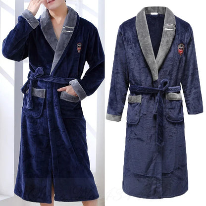 Plus Size Thick Flannel Men Robe Kimono Bathrobe Gown Coral Fleece Sleepwear Home Clothes Autumn Winter Nightwear Lounge Wear