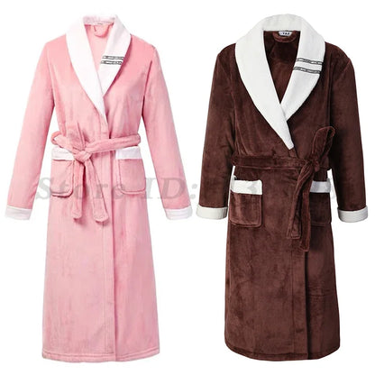 Winter New Coral Fleece Sleepwear Couple's Sleeping Robe Women's Home Clothes Bathrobe Men's Oversize Flannel Thickened Yukata