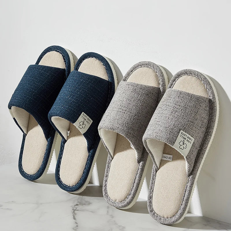 Home Linen Slippers For Men In Spring&Autumn Comfortable Bedroom Open-toed&Breathable Slippers Men's & Women's Shoes Summer