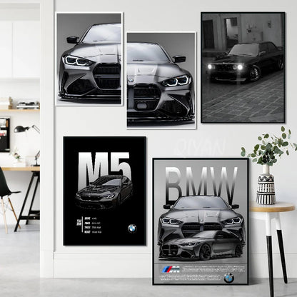 1PC Black And White B-BMW M3 M4 M5 Poster Poster Paper Print Home Living Room Bedroom Entrance Bar Cafe Art Painting Decoration