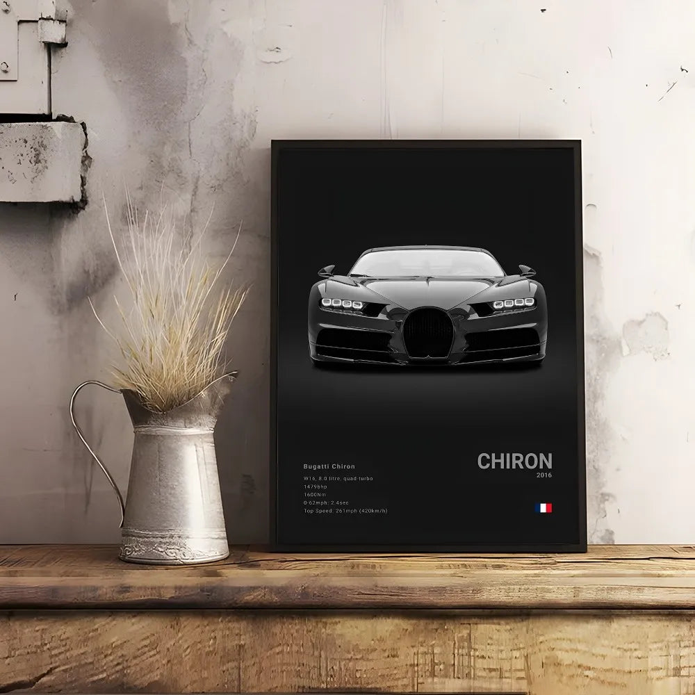 Black Supercar Cool B-BugattiS V-Veyron CHIRON DIVO BOLIDE Poster Home Living Room Wall Art Garage Room Decor