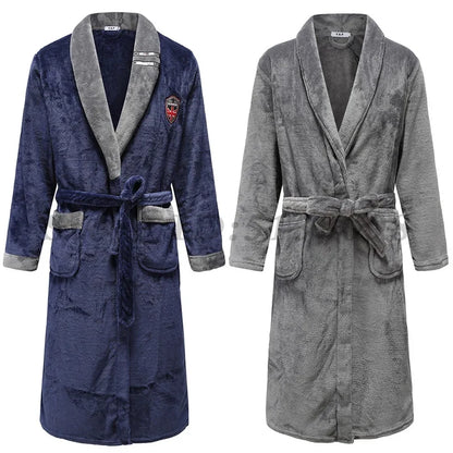 Winter New Coral Fleece Sleepwear Couple's Sleeping Robe Women's Home Clothes Bathrobe Men's Oversize Flannel Thickened Yukata