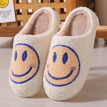 2024 Autumn Winter Family Fashion Slippers Women Home Warm Cartoon Flat Sandals Men Cute Non-slip Slides Smiling face Shoes