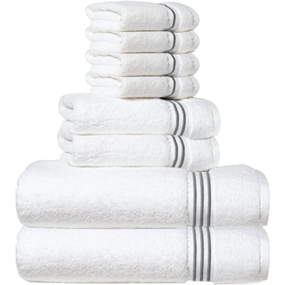 8-Piece Premium Towel Set, 2 Bath Towels, 2 Hand Towels, and 4 Wash Cloths, 100% Ring Spun Cotton Highly Absorbent Towels