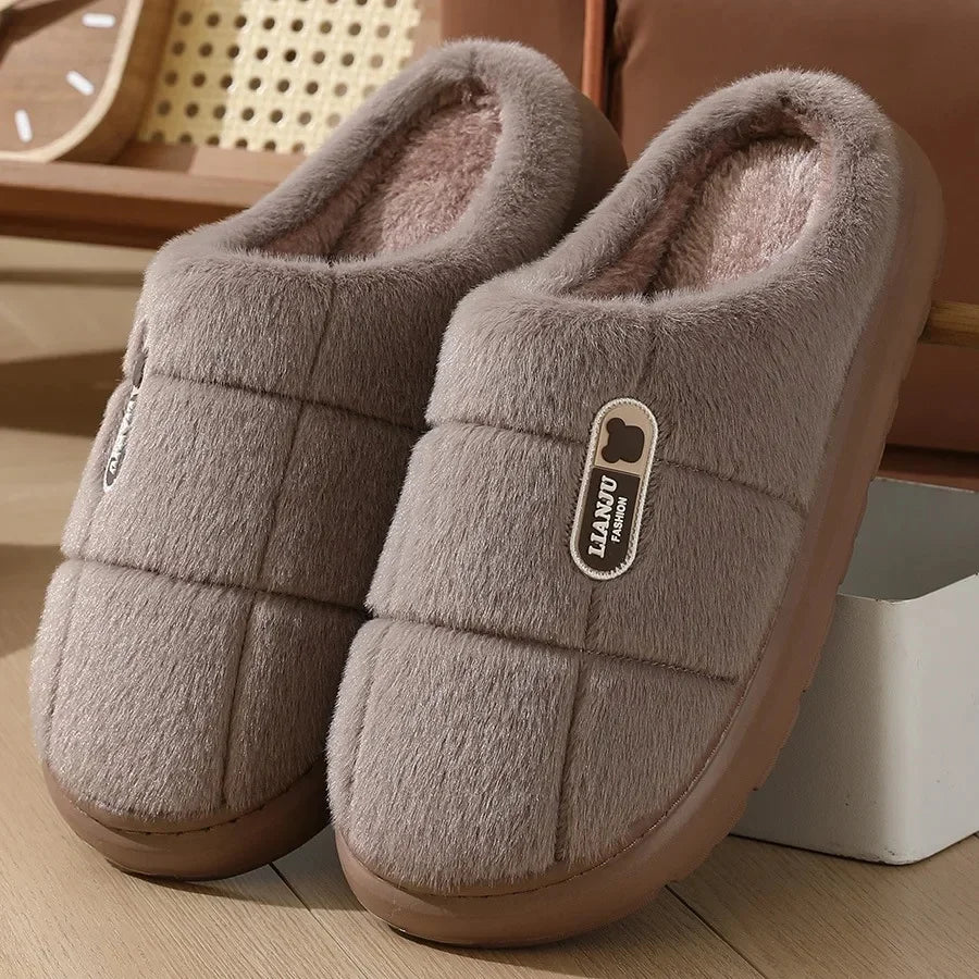 2025 New Plus Size Women's Cotton Slippers Winter Warm Thick Bottom Fleece Slippers 45 46 47 48 Cotton Drag Shoes For Men