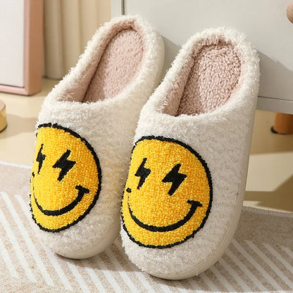 2024 Autumn Winter Family Fashion Slippers Women Home Warm Cartoon Flat Sandals Men Cute Non-slip Slides Smiling face Shoes