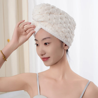 Microfiber Hair Towel Wrap Thickened Coral Velvet Cationic Dry Hair Cap Water Absorption and Quick Drying Striped Bath Cap