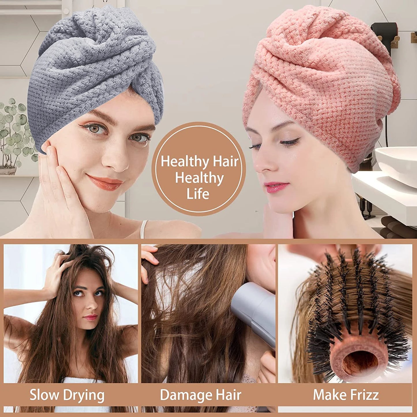 Solid Color Hair Towel Textured Dry Hair Cap 9.8 "X 25.5" Absorbent Hair Towel Wrap for Button-down Women