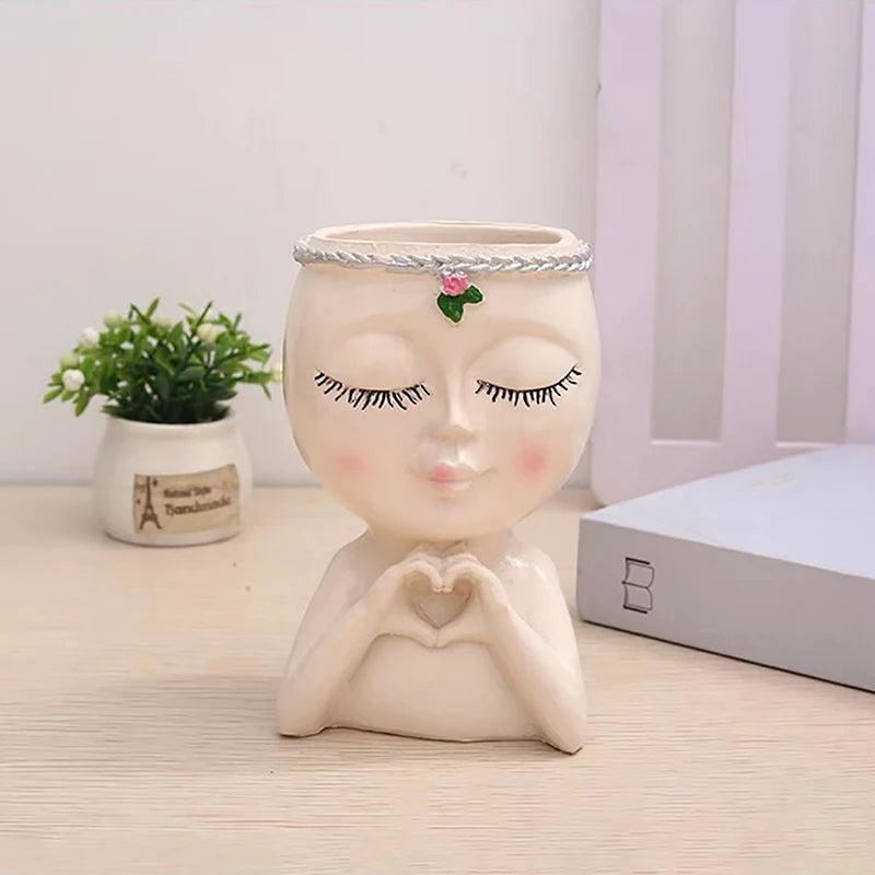 Face Shape Flower Pot Resin Figure Planter, Flower Pot For Succulent Plant, Resin Ornament For Desktop, Home & Office Decor