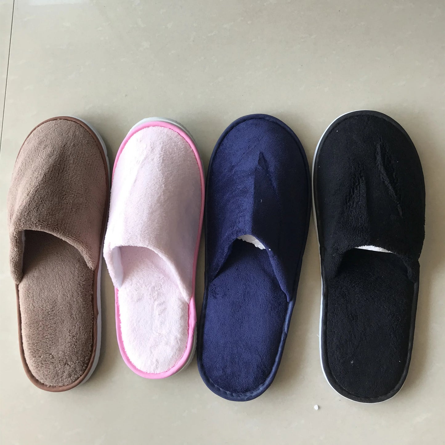 4 Pairs/Lot Mix Colors Coral fleece Men Women Cheap Disposable Hotel Slippers Cotton Slides Home Travel SPA Slipper Hospitality