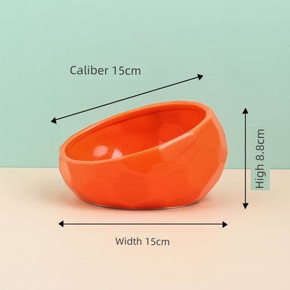 Cat Bowl Ceramic Oblique High Leg Wooden Frame Cat Food Holder Protection Cervical Spine Cat and Dog Water Bowl Food Bowl Dog Bowl Pet Bowl