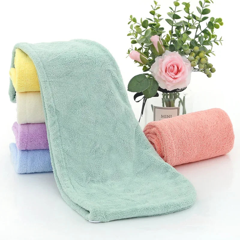 Purchase Products Microfiber Hair Towel Hair Cap with Button Feminine Bathroom Accessories Quick-drying Bathrobe Home Textile