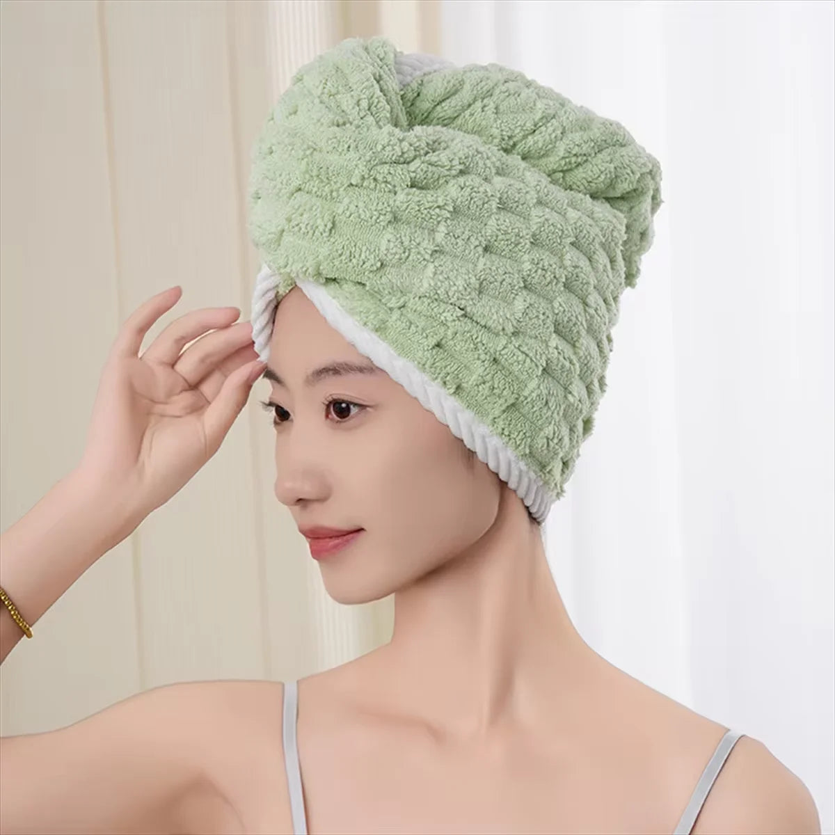 Microfiber Hair Towel Wrap Thickened Coral Velvet Cationic Dry Hair Cap Water Absorption and Quick Drying Striped Bath Cap