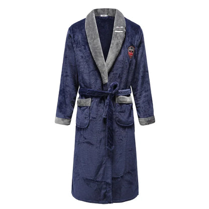 Plus Size Thick Flannel Men Robe Kimono Bathrobe Gown Coral Fleece Sleepwear Home Clothes Autumn Winter Nightwear Lounge Wear