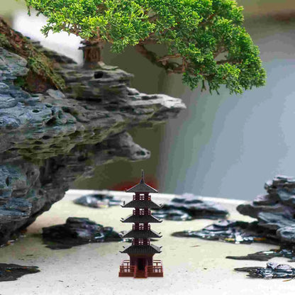 Decorations Ancient Pagoda Water and Land Tank Office Chinese Tower Figure Pp Miniature Statues Fish