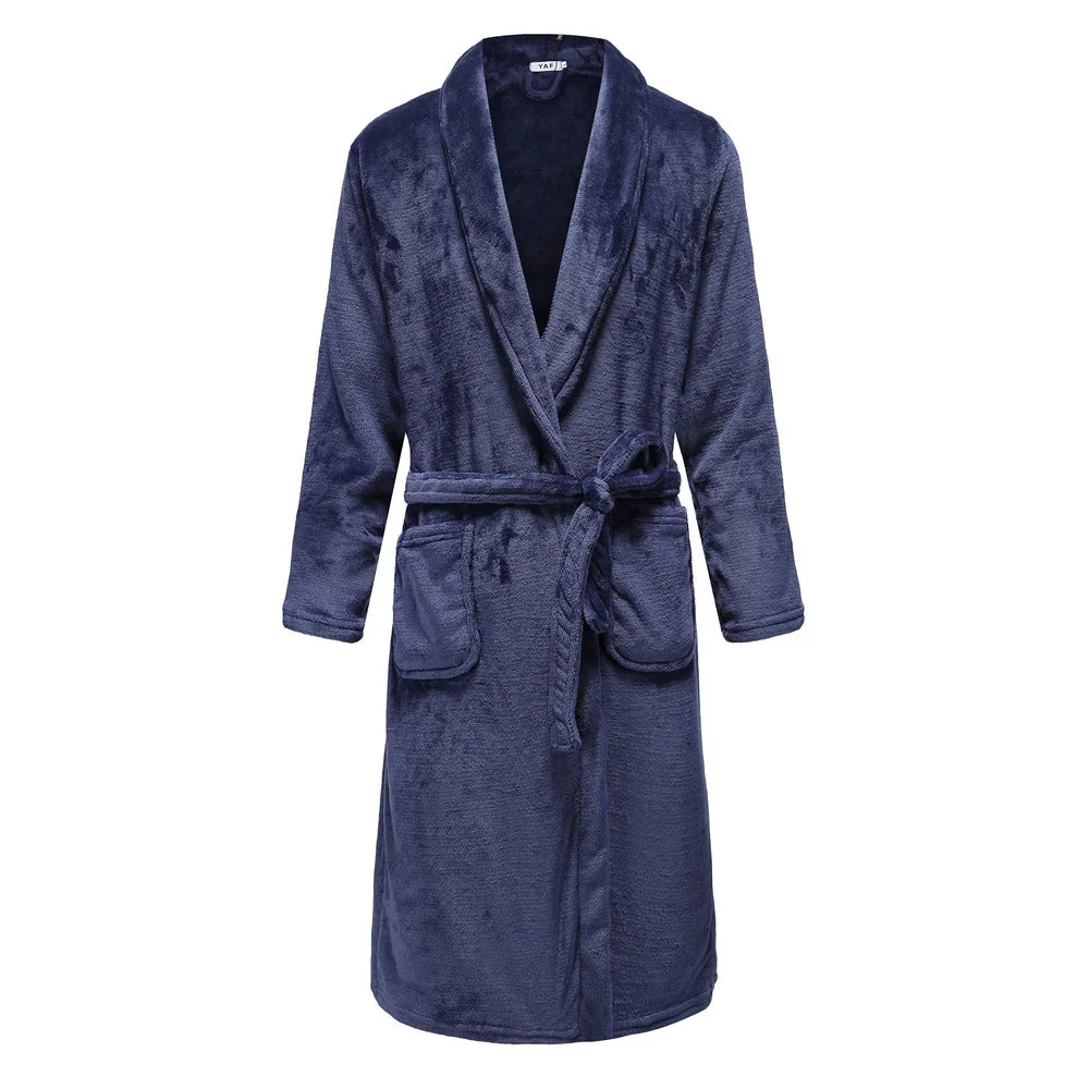 Plus Size Thick Flannel Men Robe Kimono Bathrobe Gown Coral Fleece Sleepwear Home Clothes Autumn Winter Nightwear Lounge Wear