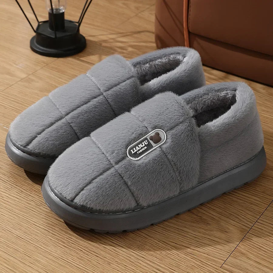 2025 New Plus Size Women's Cotton Slippers Winter Warm Thick Bottom Fleece Slippers 45 46 47 48 Cotton Drag Shoes For Men