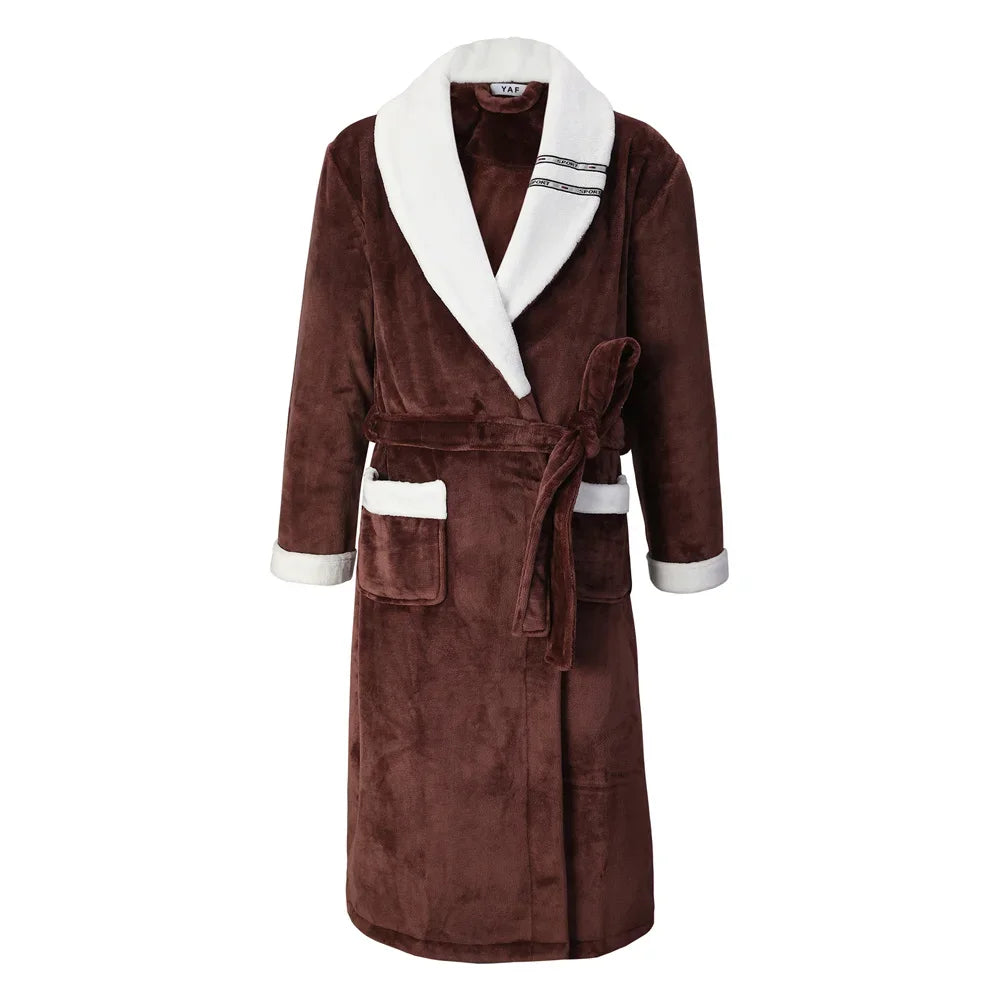 Plus Size Thick Flannel Men Robe Kimono Bathrobe Gown Coral Fleece Sleepwear Home Clothes Autumn Winter Nightwear Lounge Wear